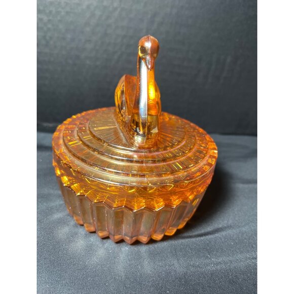 Opalescent Jeanette Glass Swan Covered Candy Powder Dish Carnival Glass 5” - Picture 8 of 8